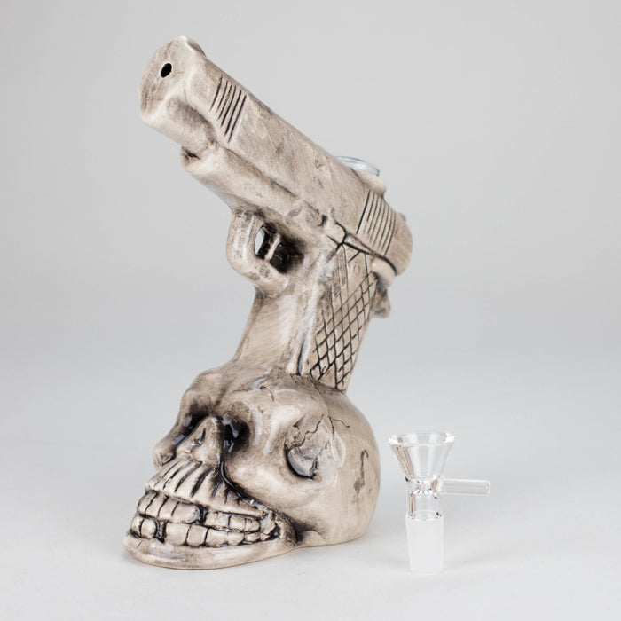 8" Skull Gun Ceramic Bong – Dark Art-Inspired Smoking Piece [ES090WP] Ceramic Bong Canadian Distributor