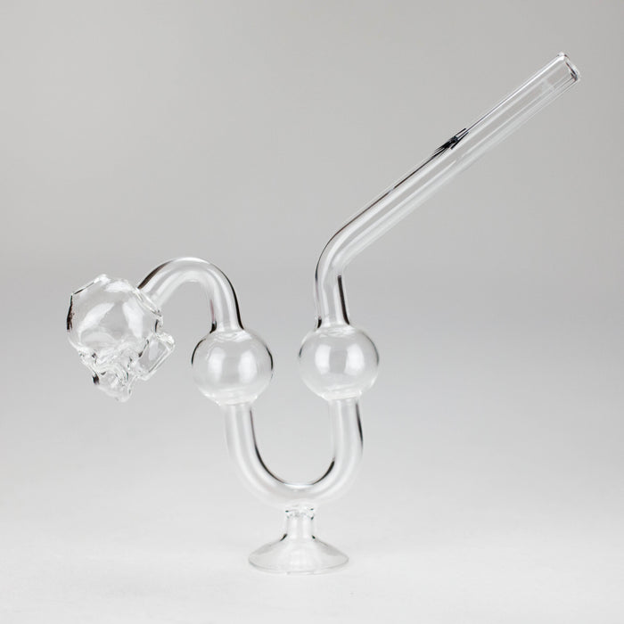 Skull Bent Glass Oil Pipe – 6.5" Curved Clear Burner Pipe Oil Burner NIBO Distribution