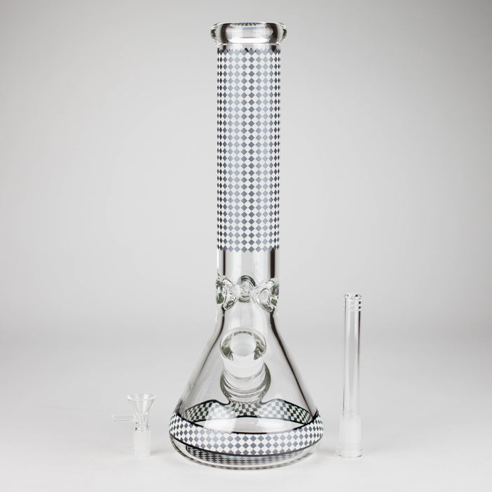 15" Grid Pattern Beaker Bong – Glow in the Dark Glass Bong RMG WHOLESALE