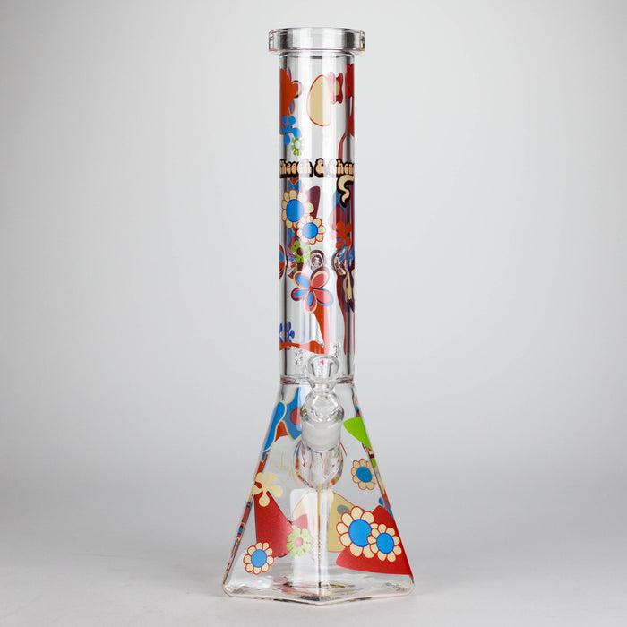 Cheech & Chong® Glass | 15" Tall Clear Power To The Flower Dual Chamber Hex Beaker Base Water Pipe Glass Bong West Coast Gifts