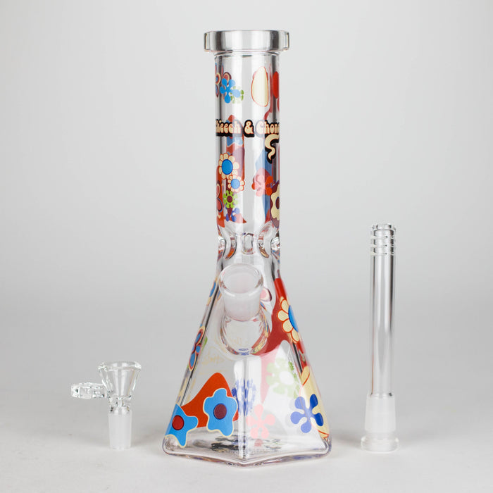 Cheech & Chong® Glass | 10" Tall Clear Power To The Flower Hex Beaker Base Water Pipe Glass Bong West Coast Gifts