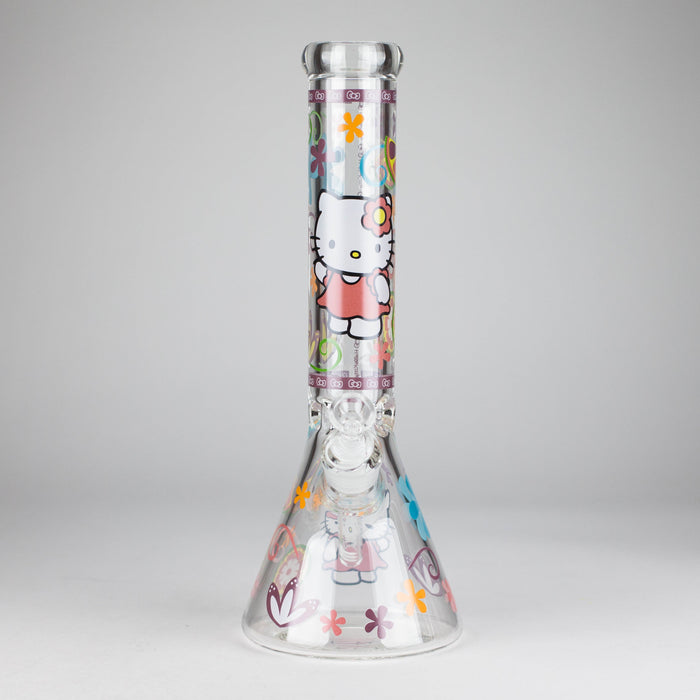 14" 7mm Glass Beaker Bong with Kitty Design and Ice Catcher Glass Bong 777 Smoke Design3