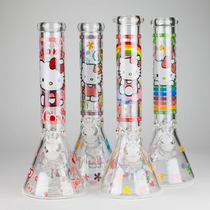 14" 7mm Glass Beaker Bong with Kitty Design and Ice Catcher Glass Bong 777 Smoke