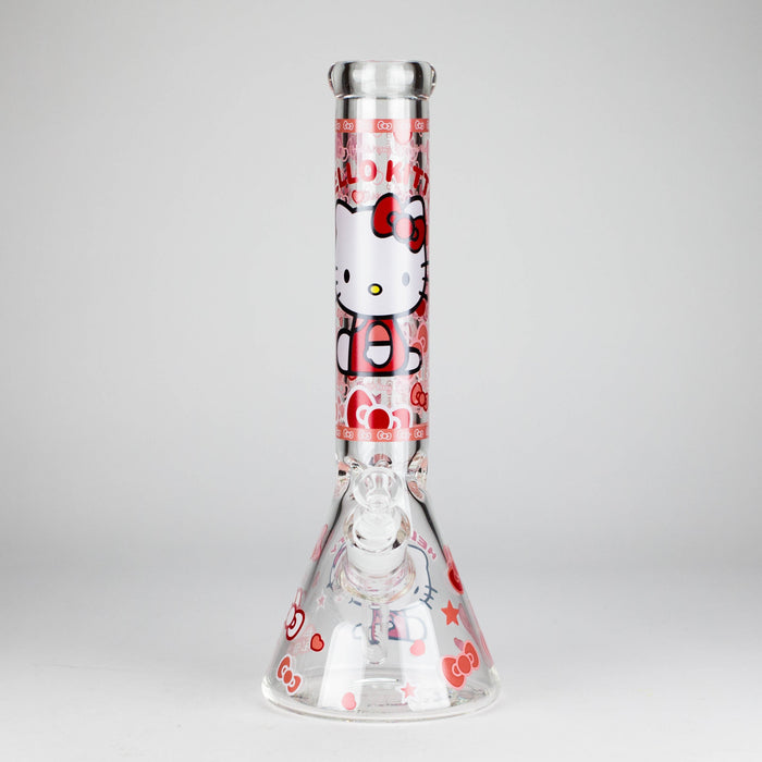 14" 7mm Glass Beaker Bong with Kitty Design and Ice Catcher Glass Bong 777 Smoke Design1