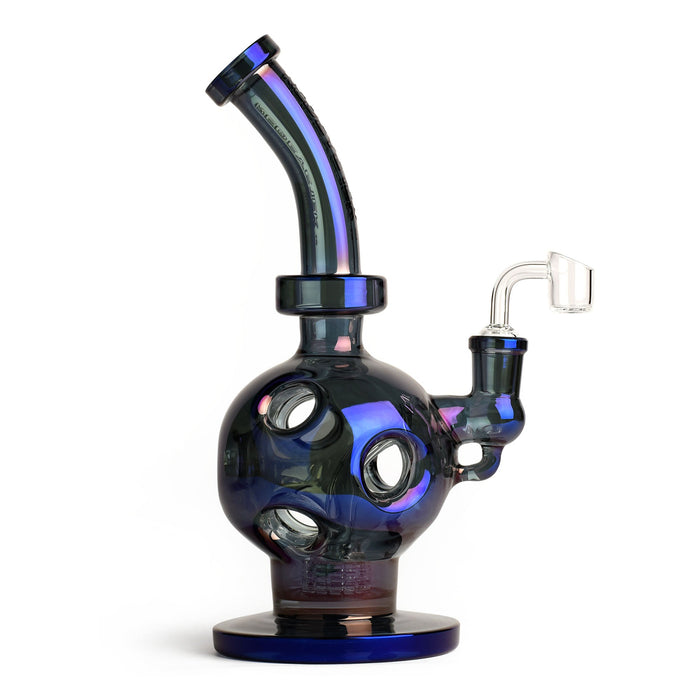 Red Eye Tek® | 11" Tall Metallic Terminator Finish Swiss Globe Rig Glass Rig West Coast Gifts Blue