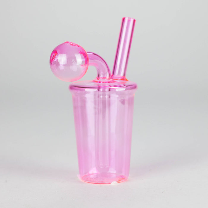 5" Coffee Cup Oil Bong – Neon Galactic Glow Design [PIP668] Glass Rig NIBO Distribution Pink-5