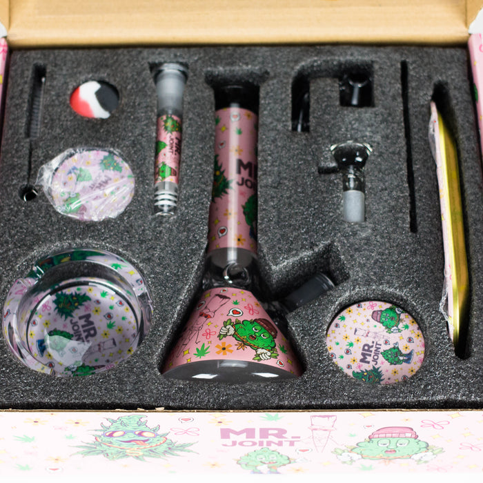 10-in-1 Smoke Set Complete Smoking Kit with 8" Glass Bong-MJ/420 Glass Bong 777 Smoke