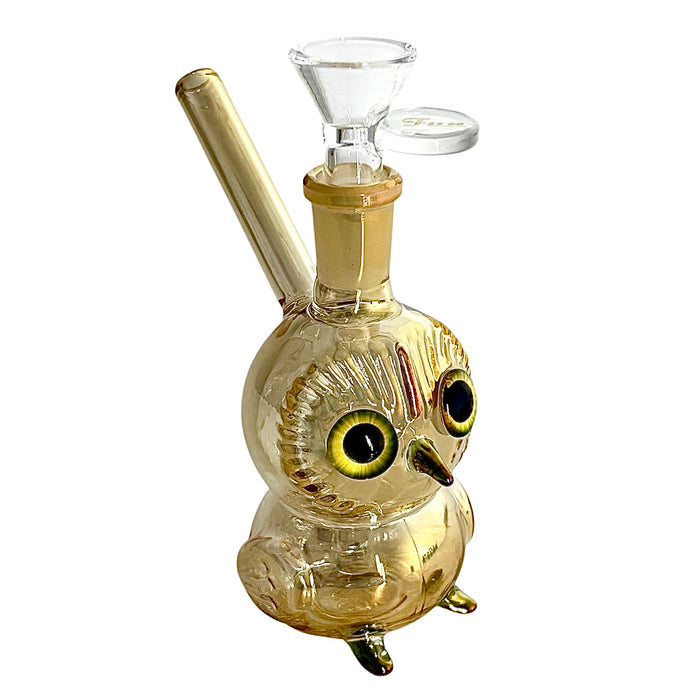5.5" Owl Design Electroplate Glass Bong – Compact & Stemless Glass Bong Fortune Gold