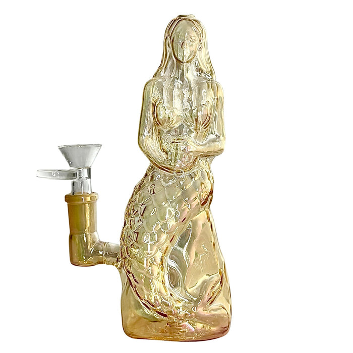 7" Mermaid Design Electroplate Glass Bong – Compact & Stemless Glass Bong Fortune Gold