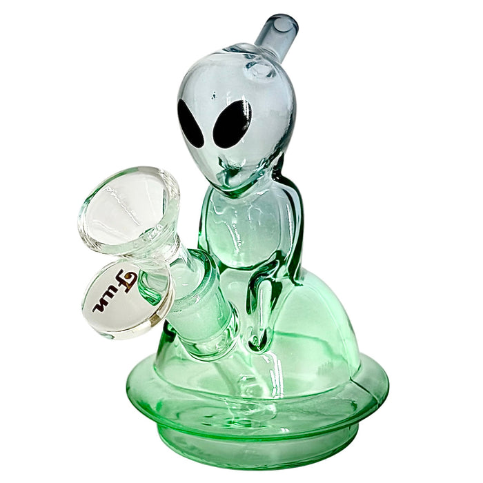 5" Alien Design Glass Bong – Compact & Stemless Glass Bong Fortune Grey+Lake Green