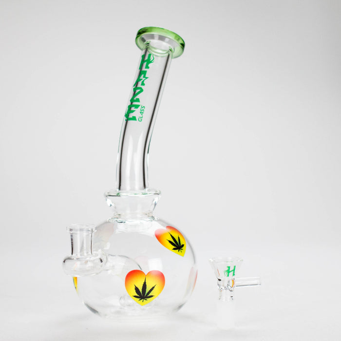 Haze | 9″ Heart Leaf Bubble Base Glass Bong – Teal (Mini-R) Glass Bong Canadian Distributor
