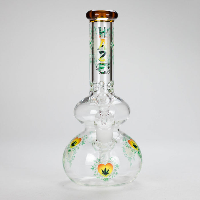 Haze | 9″ Heart Leaf Double Bubble Base Glass Bong with Color Lip – Amber (Mini-U) Glass Bong Canadian Distributor