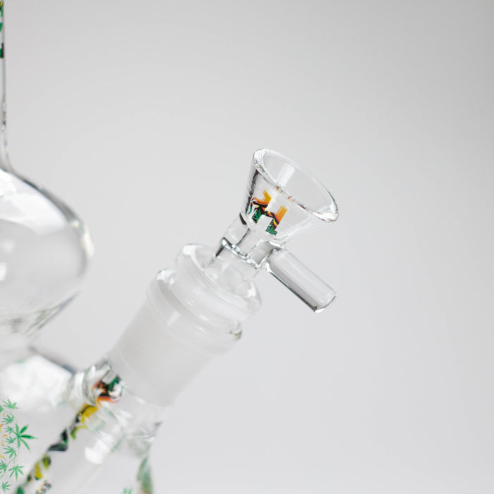 Haze | 9″ Heart Leaf Double Bubble Base Glass Bong with Color Lip – Amber (Mini-U) Glass Bong Canadian Distributor