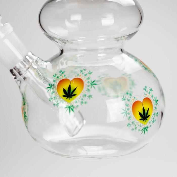 Haze | 9″ Heart Leaf Double Bubble Base Glass Bong with Color Lip – Amber (Mini-U) Glass Bong Canadian Distributor