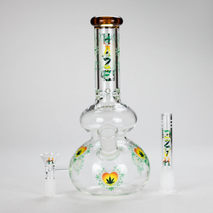 Haze | 9″ Heart Leaf Double Bubble Base Glass Bong with Color Lip – Amber (Mini-U) Glass Bong Canadian Distributor