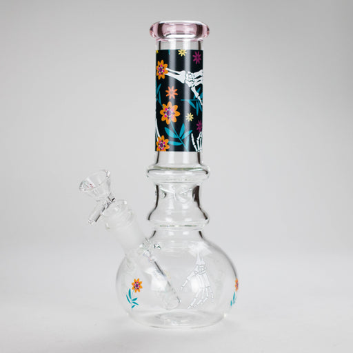 Haze | 9″ Skull Hand & Flower Bubble Base Glass Bong – Pink (Mini-V) Glass Bong Canadian Distributor