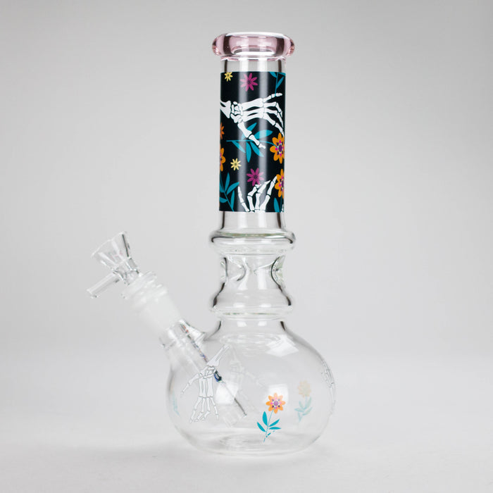 Haze | 9″ Skull Hand & Flower Bubble Base Glass Bong – Pink (Mini-V) Glass Bong Canadian Distributor