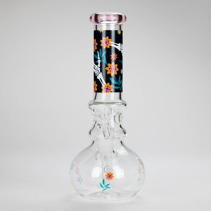 Haze | 9″ Skull Hand & Flower Bubble Base Glass Bong – Pink (Mini-V) Glass Bong Canadian Distributor