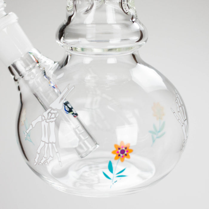 Haze | 9″ Skull Hand & Flower Bubble Base Glass Bong – Pink (Mini-V) Glass Bong Canadian Distributor