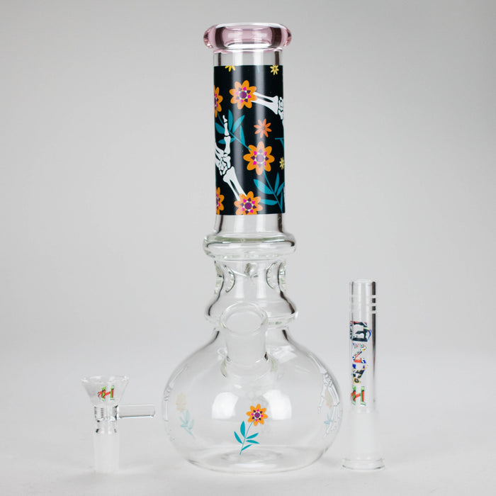 Haze | 9″ Skull Hand & Flower Bubble Base Glass Bong – Pink (Mini-V) Glass Bong Canadian Distributor