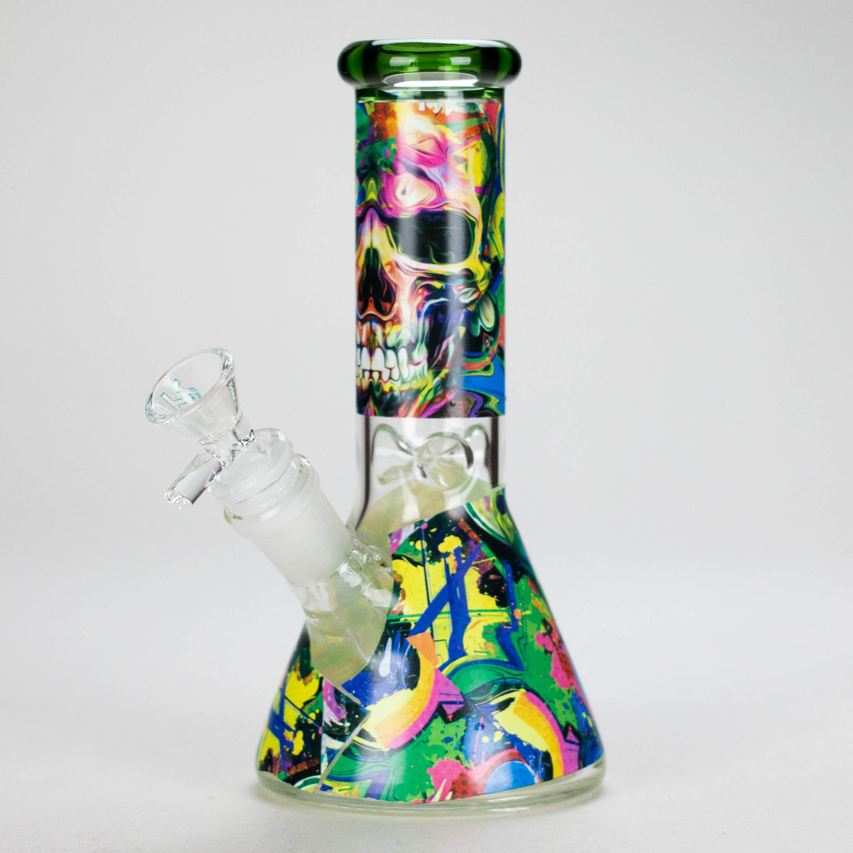 Haze | 8″ Skull Beaker Glass Bong with Color Lip – Green (Mini-Y