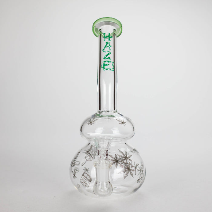 Haze | 9″ Bubble Base Glass Bong – Green Weed Leaf Design (Mini-A) Glass Bong Canadian Distributor