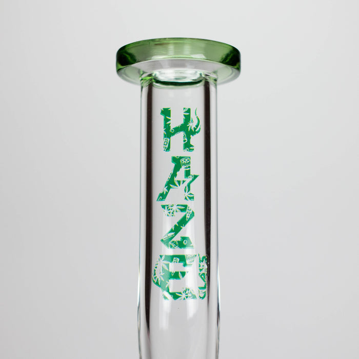 Haze | 9″ Bubble Base Glass Bong – Green Weed Leaf Design (Mini-A) Glass Bong Canadian Distributor