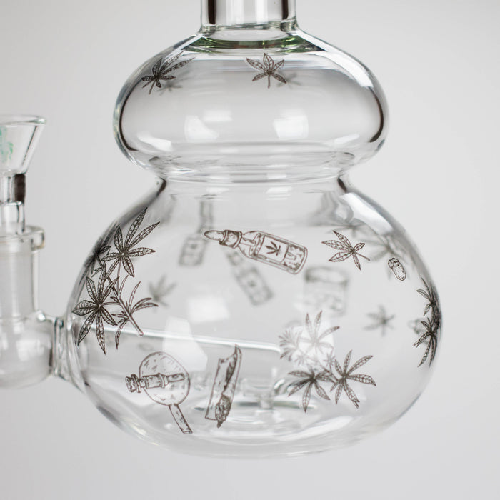 Haze | 9″ Bubble Base Glass Bong – Green Weed Leaf Design (Mini-A) Glass Bong Canadian Distributor