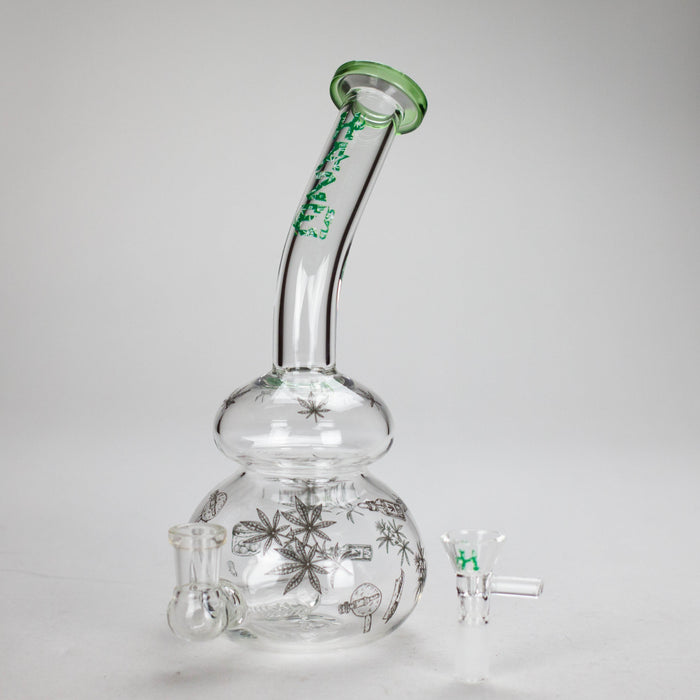Haze | 9″ Bubble Base Glass Bong – Green Weed Leaf Design (Mini-A) Glass Bong Canadian Distributor