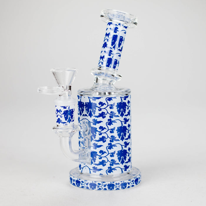 7" Cloisonné Design Glass Bong with Water Diffuser – 14mm Bowl Joint Glass Bong 777 Smoke Design1