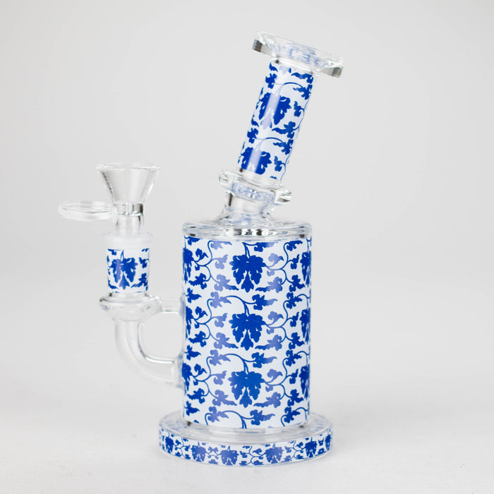 7" Cloisonné Design Glass Bong with Water Diffuser – 14mm Bowl Joint Glass Bong 777 Smoke