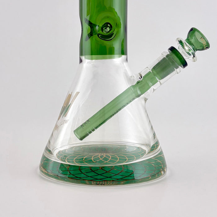 Wellcann | 14" Thickened Base Geometric Gold Beaker Glass Bong-Green Glass Bong Super Supplys Inc