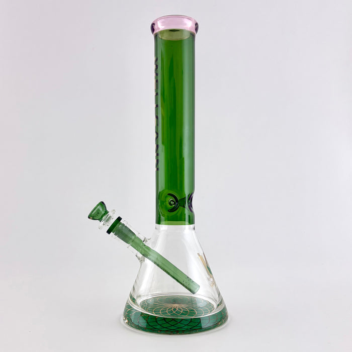 Wellcann | 14" Thickened Base Geometric Gold Beaker Glass Bong-Green Glass Bong Super Supplys Inc
