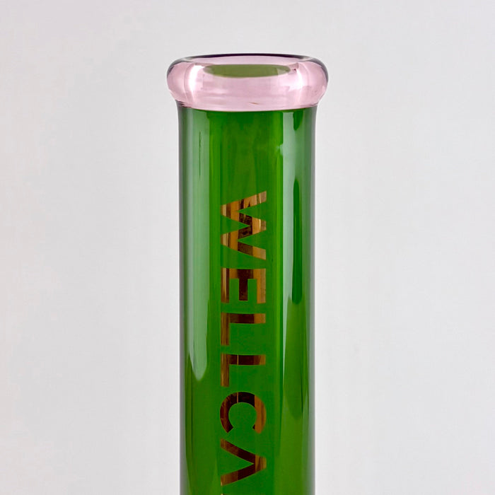 Wellcann | 14" Thickened Base Geometric Gold Beaker Glass Bong-Green Glass Bong Super Supplys Inc