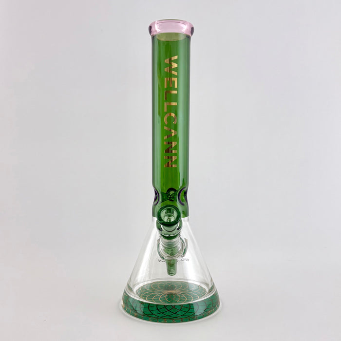 Wellcann | 14" Thickened Base Geometric Gold Beaker Glass Bong-Green Glass Bong Super Supplys Inc