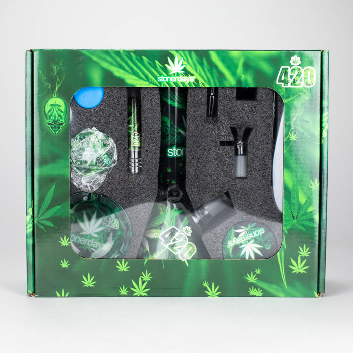 10-in-1 Smoke Set Complete Smoking Kit with 8" Glass Bong-MJ/420 Glass Bong 777 Smoke