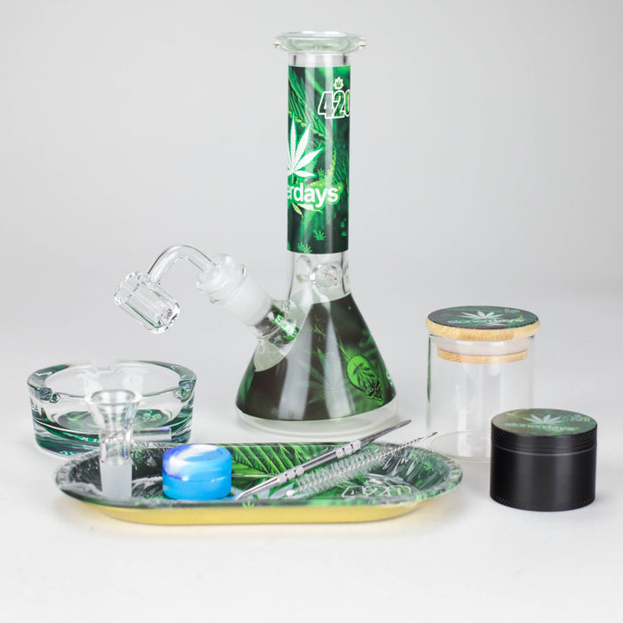 10-in-1 Smoke Set Complete Smoking Kit with 8" Glass Bong-MJ/420 Glass Bong 777 Smoke 420
