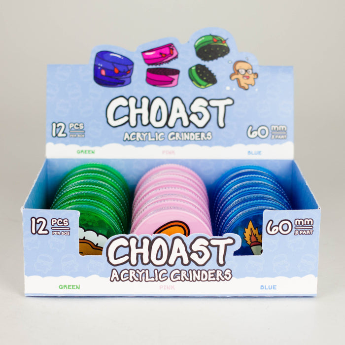 Choast | 12 Pack Acrylic Grinder Display - 3pc 60MM Display Pack Choast Rolls Inc.