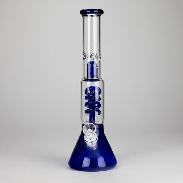 13" Color Accented Glass Water Bong with Coil Percolator & Splash Guard Glass Bong 777 Smoke
