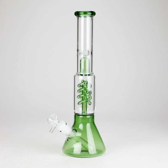 13" Color Accented Glass Water Bong with Coil Percolator & Splash Guard Glass Bong 777 Smoke Green