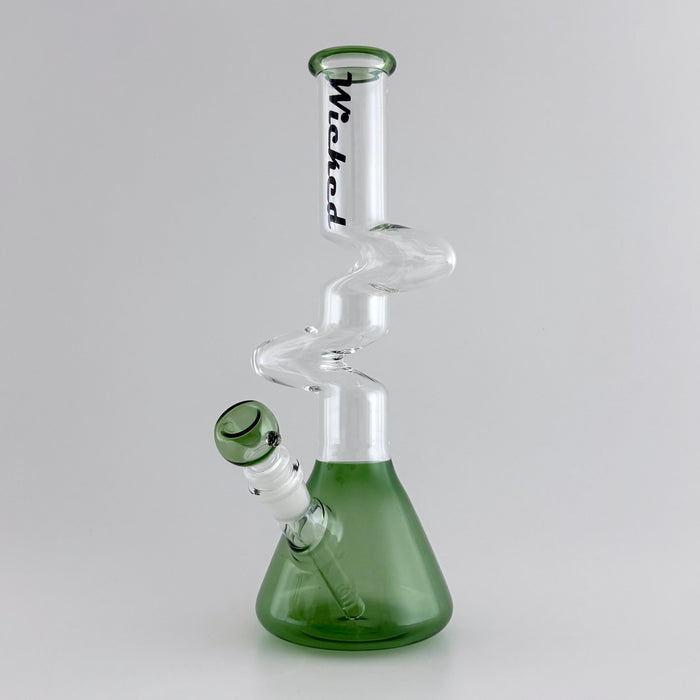 Wicked | Zig-Zag 12" 4mm 4 Colours Assorted Glass Beaker Bong Glass Bong Super Supplys Inc Green