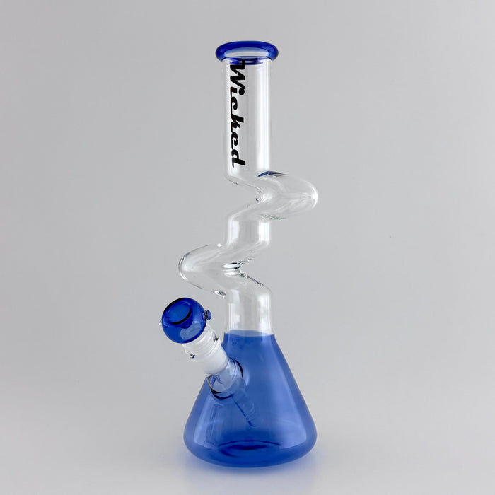 Wicked | Zig-Zag 12" 4mm 4 Colours Assorted Glass Beaker Bong Glass Bong Super Supplys Inc Blue