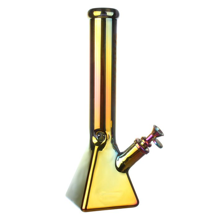Fortune | Electroplated 14" 7mm Pyramid Base Glass Beaker Bong Glass Bong Fortune Iridescent Purple