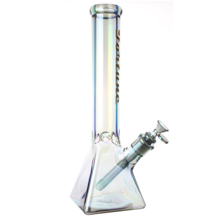 Fortune | Electroplated 14" 7mm Pyramid Base Glass Beaker Bong Glass Bong Fortune Frosted Grey