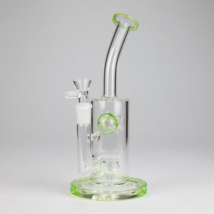 9" Ball Perc Glass Bong – Green with Bent Neck & 14mm Bowl Glass Bong Small Biz Distributors