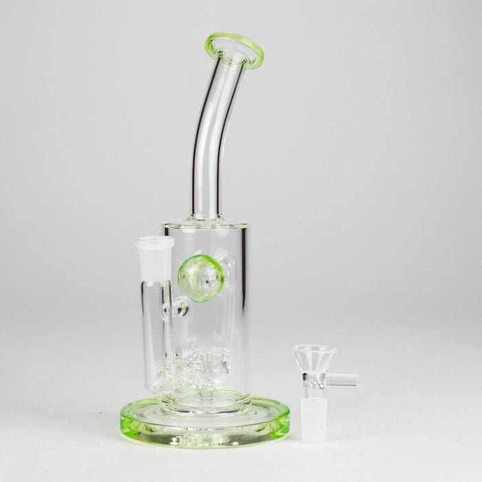 9" Ball Perc Glass Bong – Green with Bent Neck & 14mm Bowl Glass Bong Small Biz Distributors
