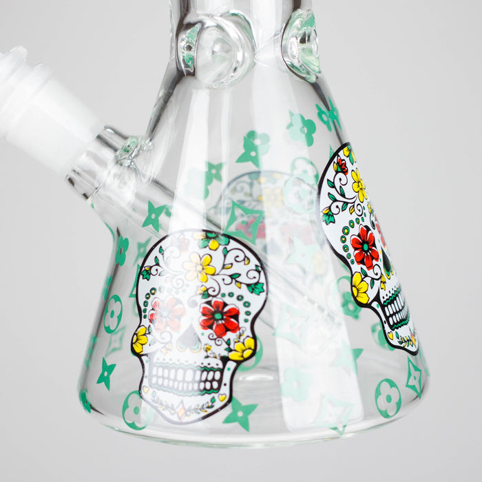 10" Sugar Skull Design Glass Beaker Bong Glass Bong 777 Smoke