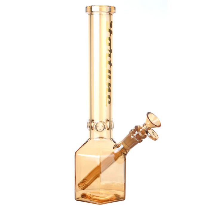 Fortune | 12" Hexagon Electroplated Barrel Base Glass Bong Glass Bong Fortune Amber