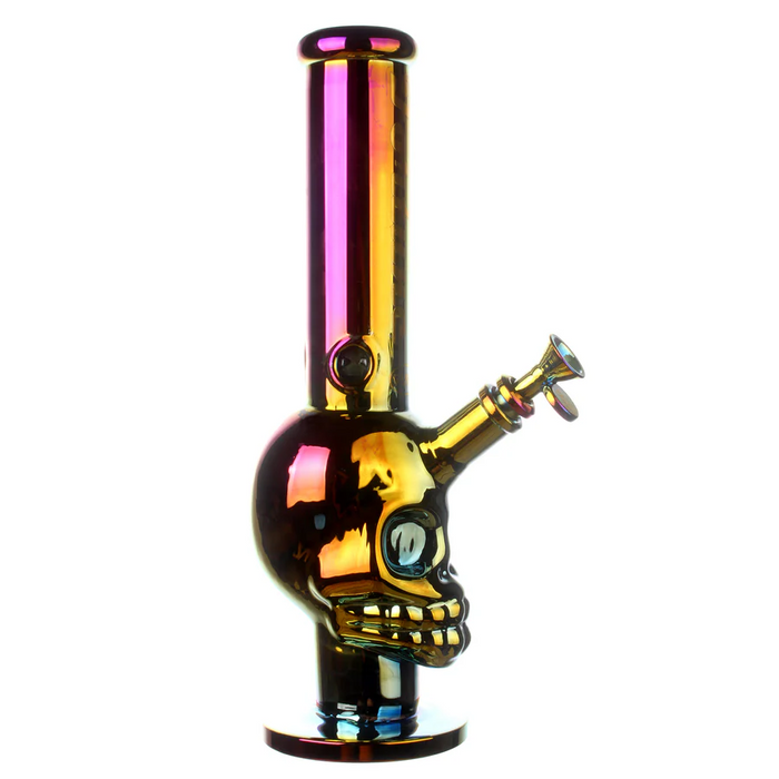 Fortune | 14" 7mm Electroplated Skull Glass Bong Glass Bong Fortune Iridescent Purple