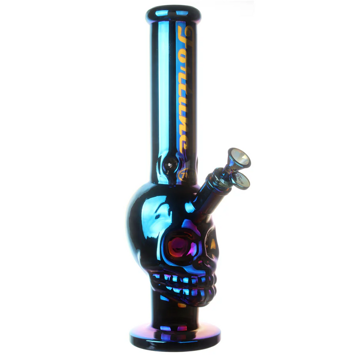 Fortune | 14" 7mm Electroplated Skull Glass Bong Glass Bong Fortune Electric Blue